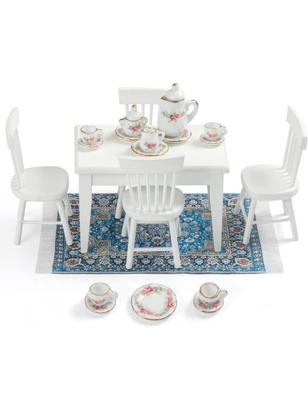 Miniature Dollhouse Furniture Set - 1:12 Scale Kitchen Dining Table, Chairs